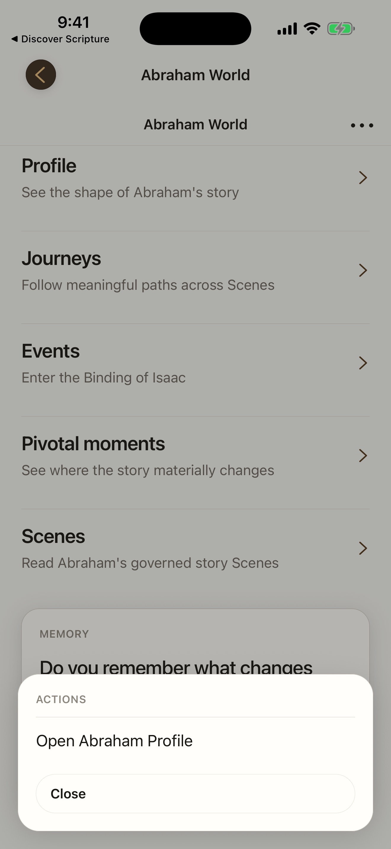 Abraham World in Scripture Discovered, with Profile, Journeys, Events, Pivotal moments, and Scenes.