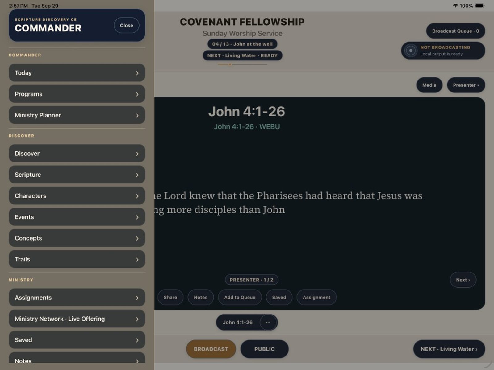 Public Presenter showing Scripture for a Sunday Worship Service.